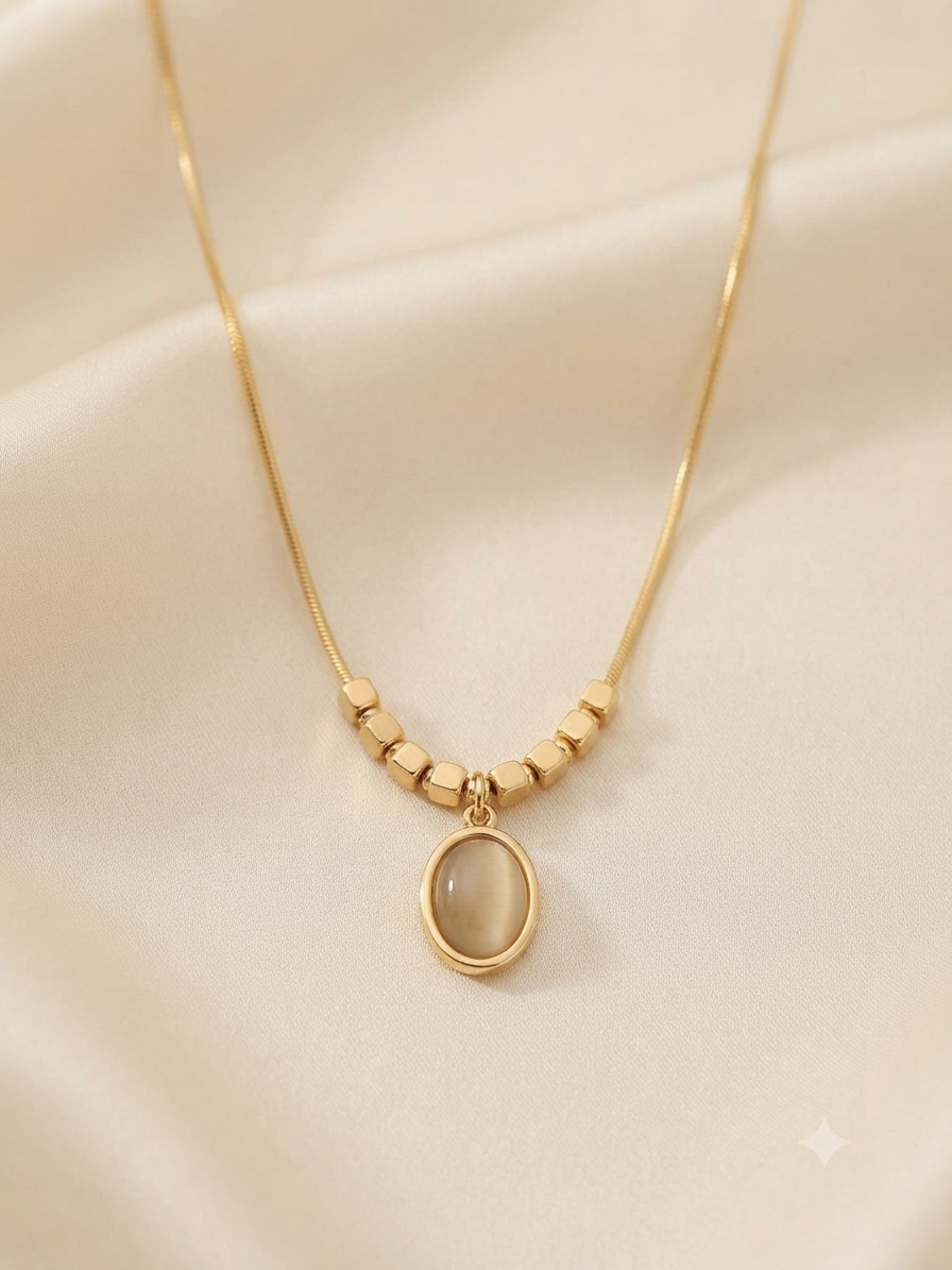 Golden Elegance Oval  StonePendant Necklace