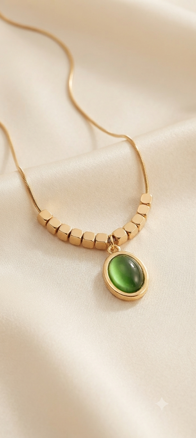 Golden Elegance Oval  StonePendant Necklace