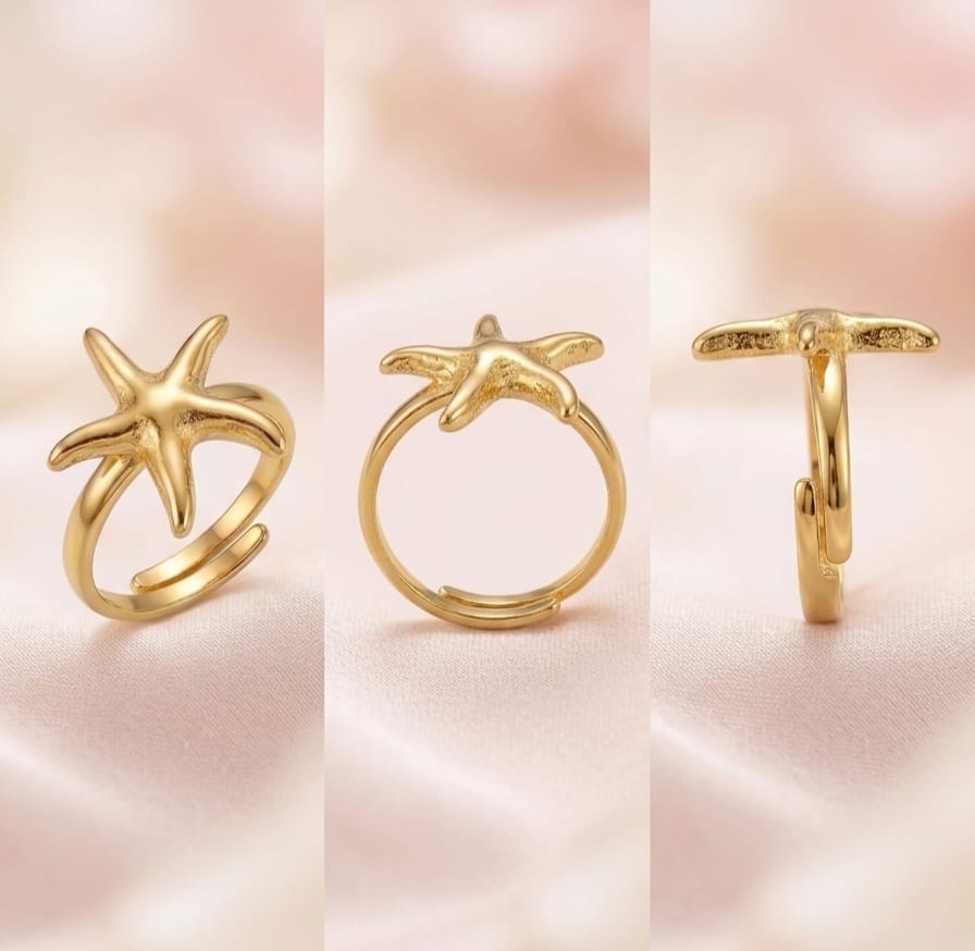 Golden Starfish Adjustable Ring