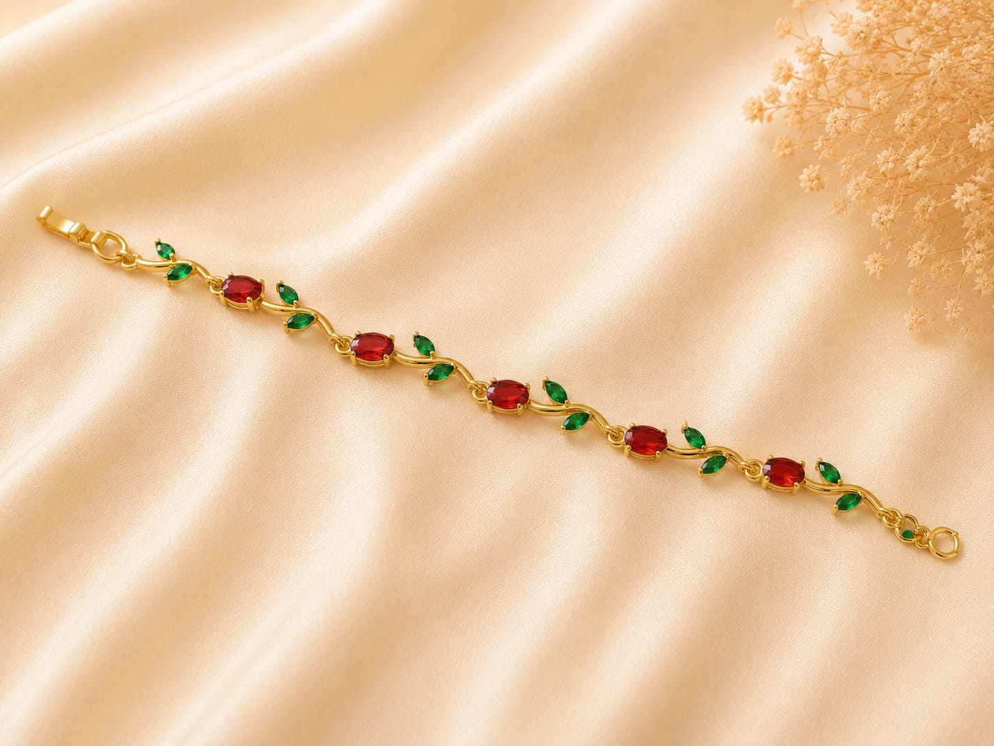 Tulip Ruby Green Crystal Bracelet