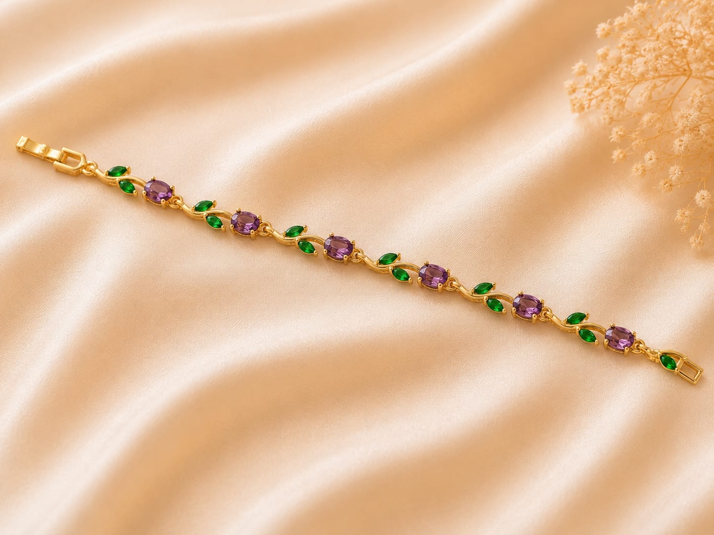 Tulip Amethyst Emerald Bracelet