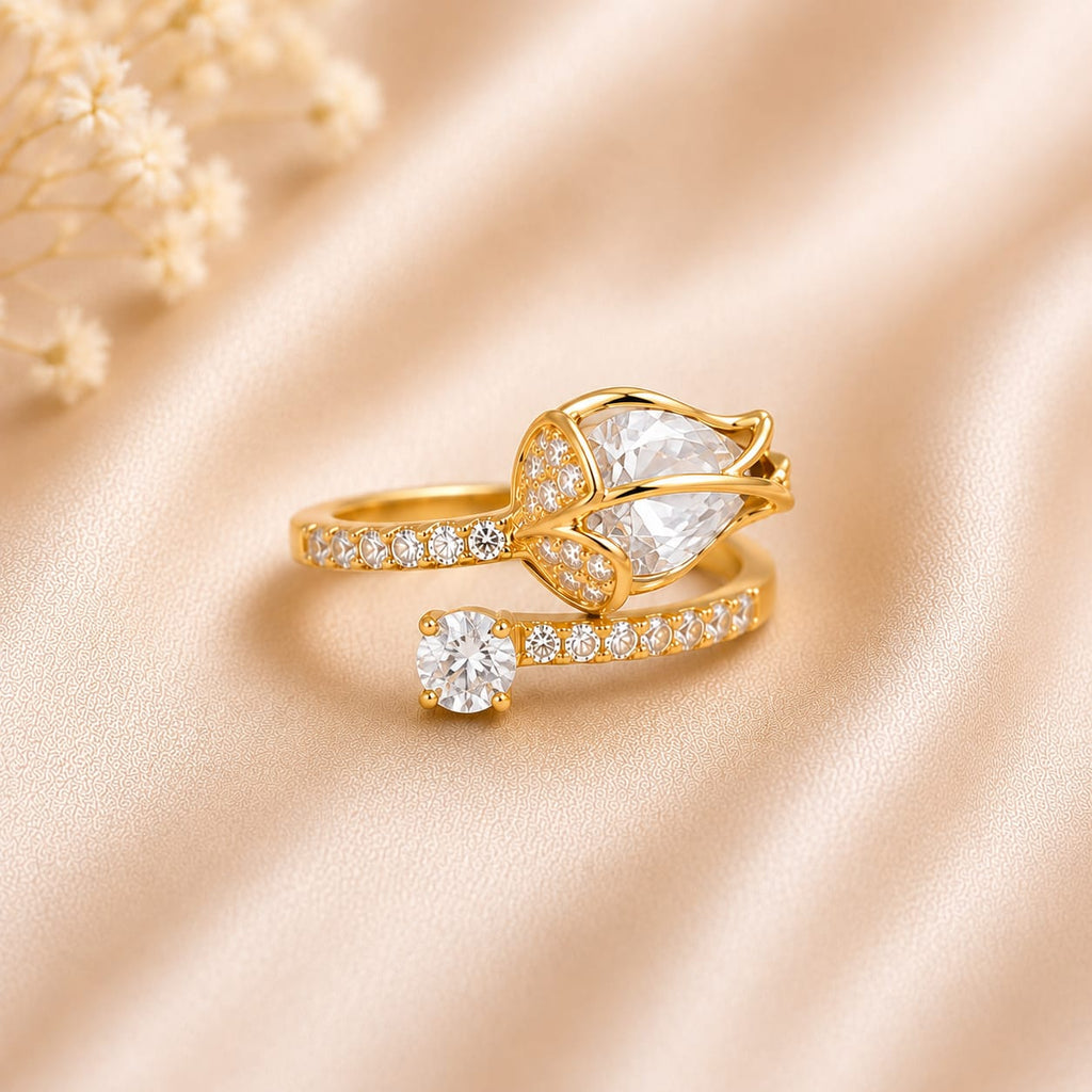 Emerald Tulip Bloom Adjustable Ring(White)