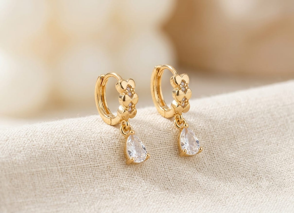 Dainty Heart Teardrop Gold Huggie Earrings