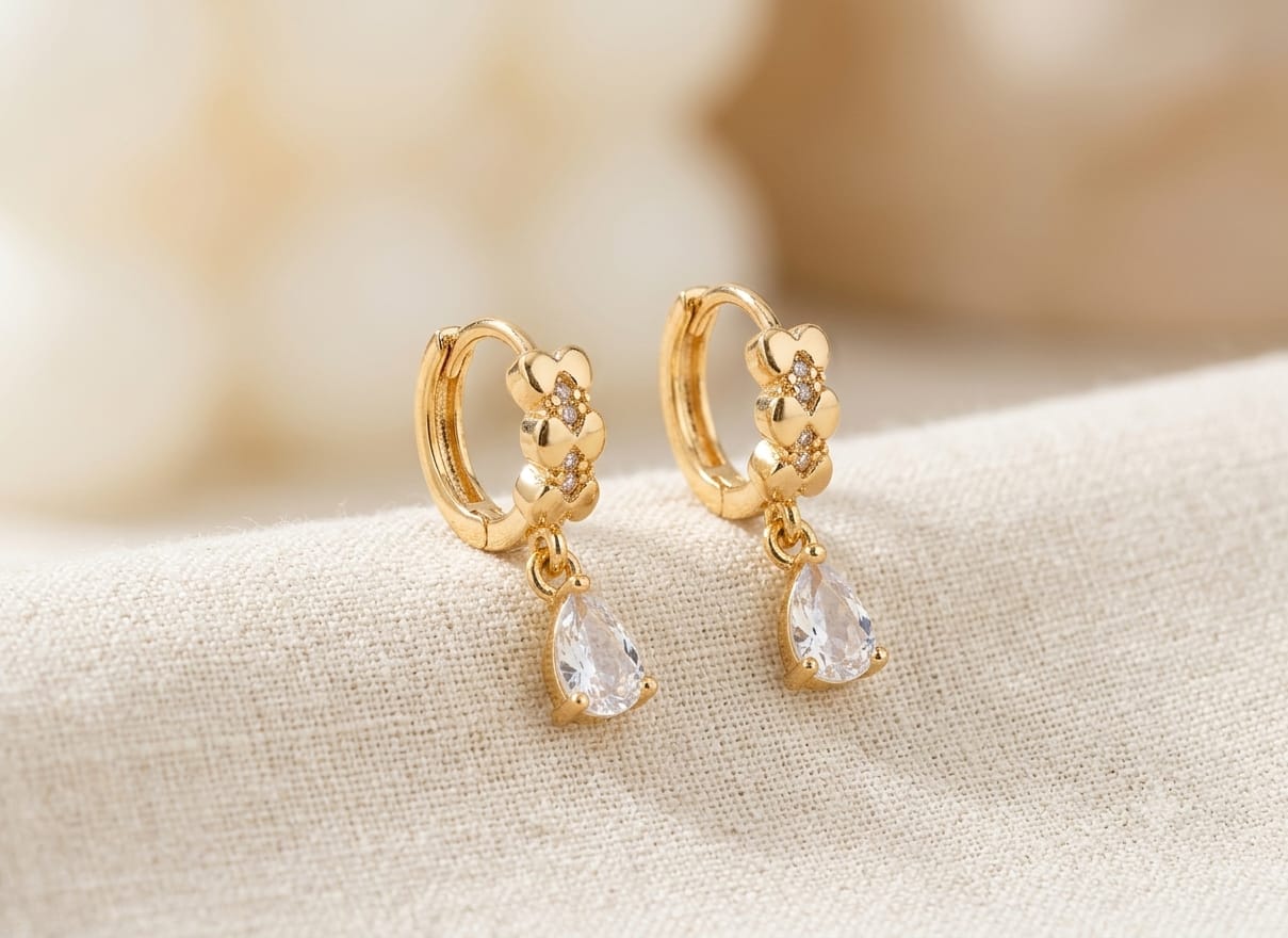 Dainty Heart Teardrop Gold Huggie Earrings