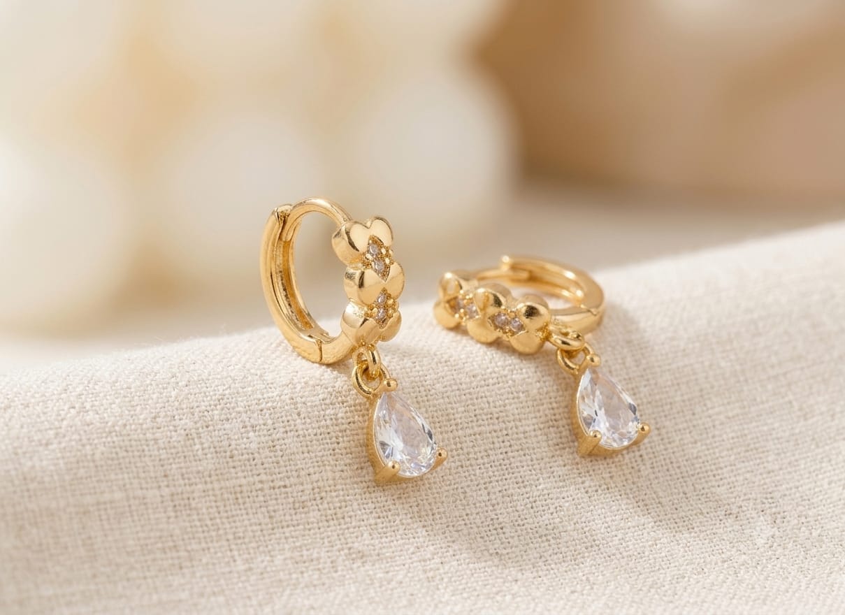 Dainty Heart Teardrop Gold Huggie Earrings